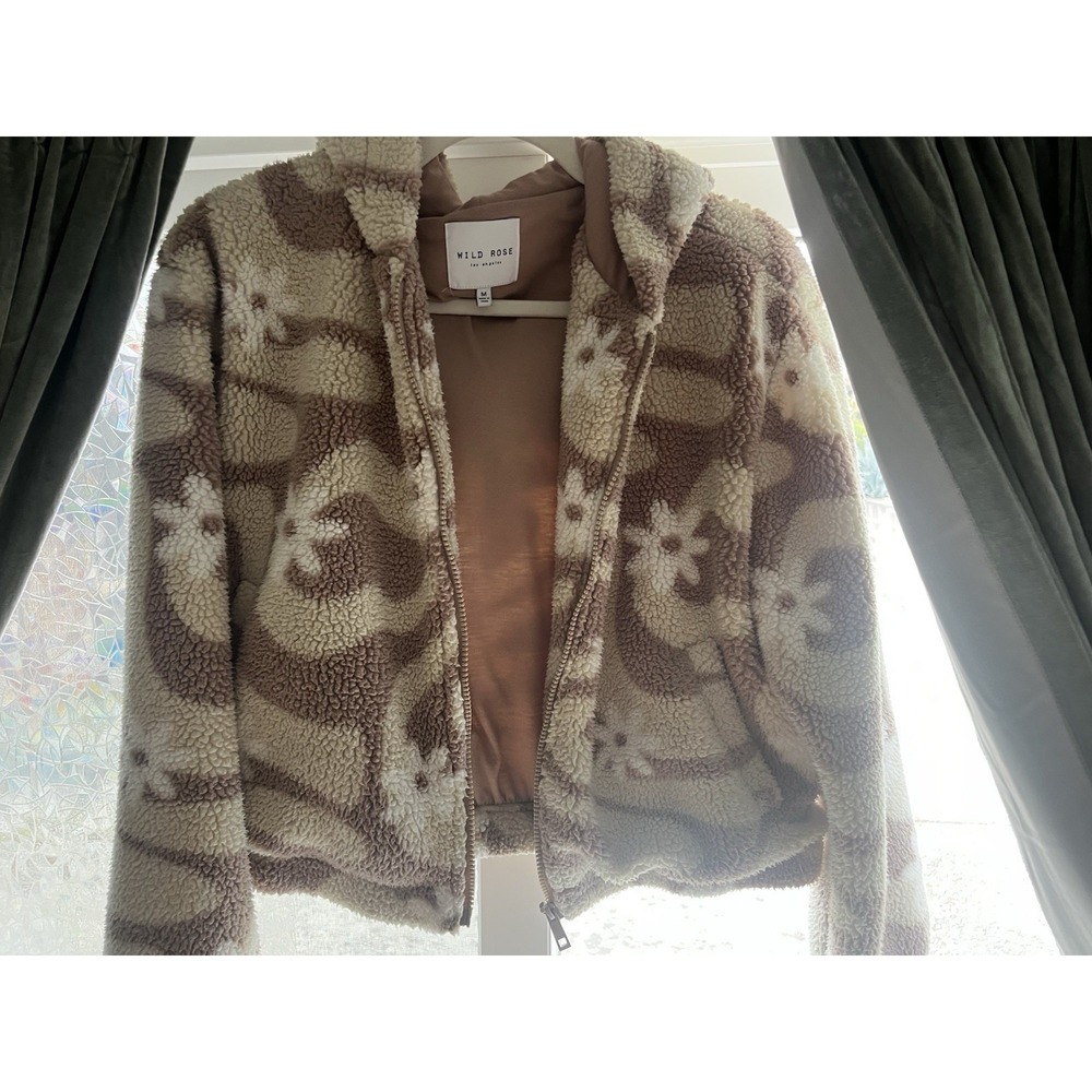 Wild Rose Crop Flower Jacket Tan and Cream Size Medium